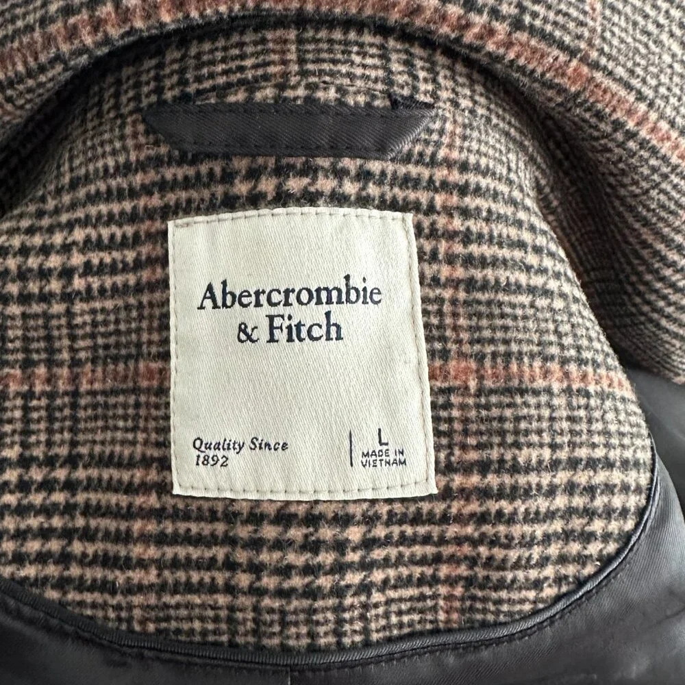 Abercrombie & Fitch Plaid Wool Blend Coat Size Large - Picture 6 of 7